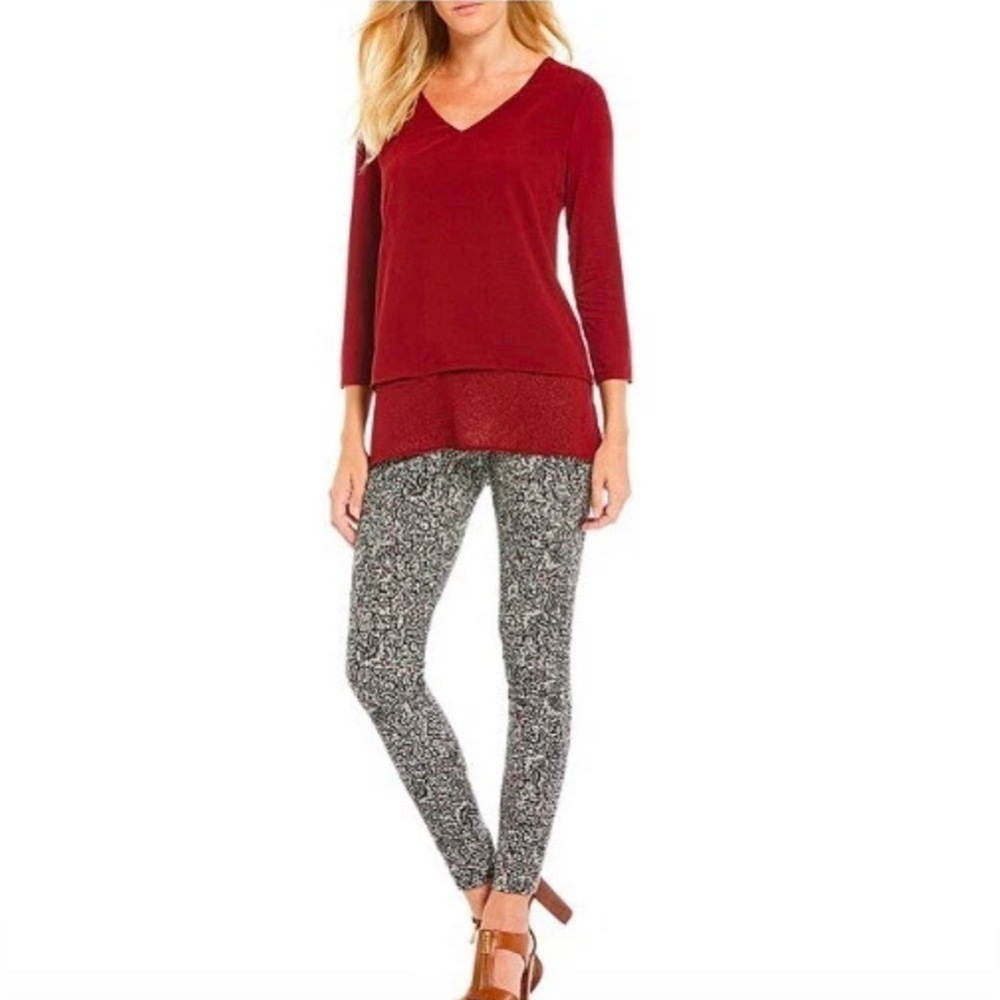MICHAEL Michael Kors Boho Black Batik Print Stretch Knit Twill Leggings Size M